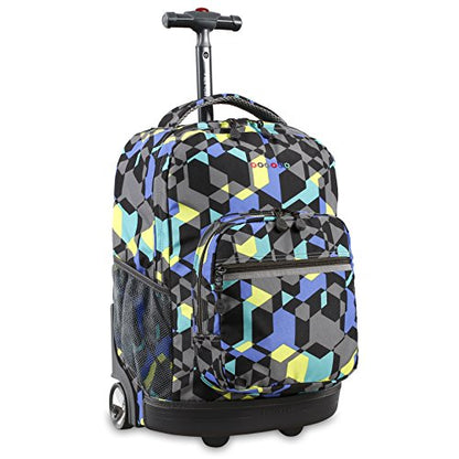 J World Sunrise Kids Rolling Backpack with Wheels for Girls Boys, Roller Bookbag for School, 18 x 13 x 9 Inches, Cubes - color: Cubes