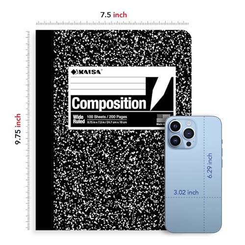 KAISA Classic Marble Composition Notebook, Wide Ruled Paper, Hard Cover 100 Sheets Notebooks, 9.75 x 7.5 Inches, 4 Pads - color: 4pad, size: wide-hard