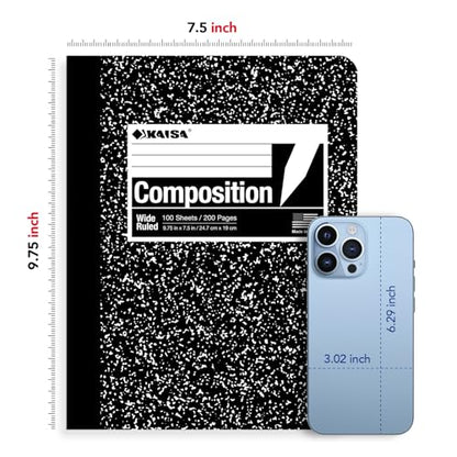 KAISA Classic Marble Composition Notebook, Wide Ruled Paper, Hard Cover 100 Sheets Notebooks, 9.75 x 7.5 Inches, 4 Pads - color: 4pad, size: wide-hard
