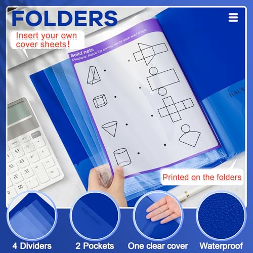 Henoyso 24 Pcs Dark Blue School and Home 2 Pocket Folders with 4 Clear Inner Pockets Plastic Heavy Duty Homework Folders Parent Teacher Communication for Student Home Office Classroom,11 x 9 Inch - color: Dark Blue