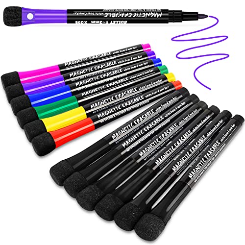 Magnetic Dry Erase Markers Fine Tip, 7 Colors (12 Pack) White Board Markers Dry Erase Marker with Eraser Cap, Low Odor Whiteboard Markers Thin Whiteboard Markers for Office Supplies - color: 7 Colors(12 Pack)