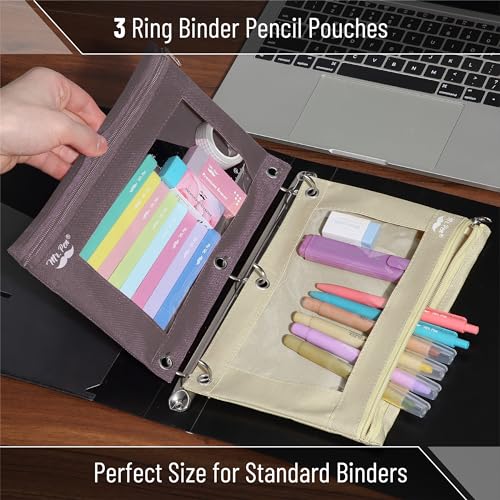 Mr. Pen- Pencil Pouch for 3 Ring Binder, 2 Pack, 10"x6.75", Smooth Zipper | Clear Window, Large Capacity Pencil Case with 3 Reinforced Grommets for School, Office, Supplies Storage | Clear Window, Large Capacity Pencil Case with 3 Reinforced Grommets for