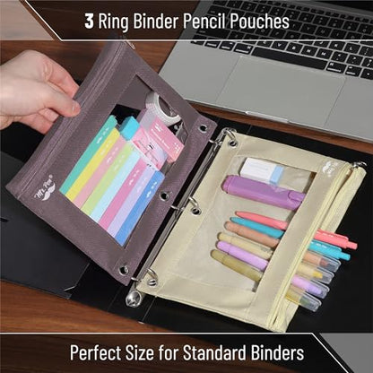 Mr. Pen- Pencil Pouch for 3 Ring Binder, 2 Pack, 10"x6.75", Smooth Zipper | Clear Window, Large Capacity Pencil Case with 3 Reinforced Grommets for School, Office, Supplies Storage | Clear Window, Large Capacity Pencil Case with 3 Reinforced Grommets for