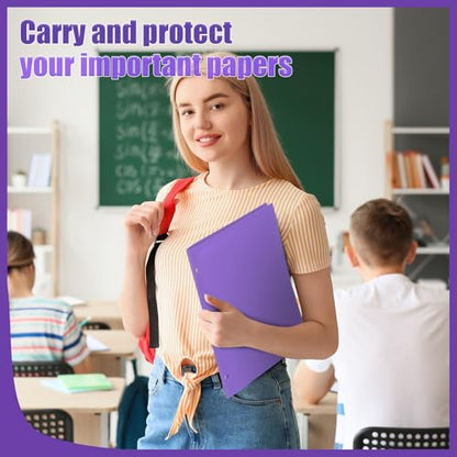 Yeaqee 72 Pcs Plastic Folders with Pockets Bulk 3 Hole Punched 2 Pocket File Folders for 3 Ring Binder Divider Folder for Notebooks, Durable Poly for Office Home (Purple) - color: Purple