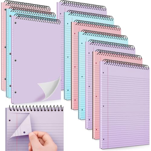 MotiMind 10 Pack 8.5" x 11" Top Spiral Notebook with 3 Hole Punched Legal Pads College Ruled Notepad 50 Sheets Hard Cardboard Paper Wirebound Notepad for Office School Business(Pink, Blue, Purple) - color: Pink, Blue, Purple