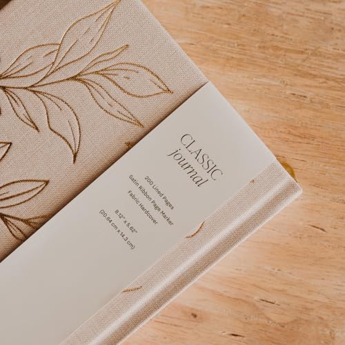 Sweet Water Decor Gold Fabric Notes Journal, Lined Pages, Hardcover Notebook with Satin Ribbon Bookmark, Elegant Neutral Design for Office, Work, School or Personal Writing 200 Lined Pages (8.25" x 5.75") - style: Gold Leaf Notes