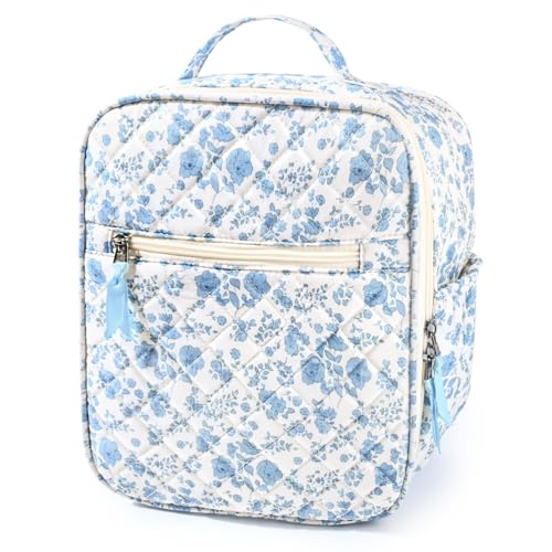 Aileam Lunch Box Lunch Bag for Women Insulated Womens Lunch Bag For Work Quilted Large Capacity Reusable Insulated Cooler for Work Picnic Travel, Blue Flower - color: Blue Floral