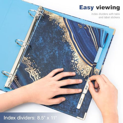 Ospelelf 3 Ring Binder, 2 Inch Letter Size (11" x 8.5") with 5 Tab Dividers, File Folder Labels and Low Profile Clipboards, Blue Marble Binder for School and Office Supplies - color: Blue Marble, size: 2in（Letter Size）
