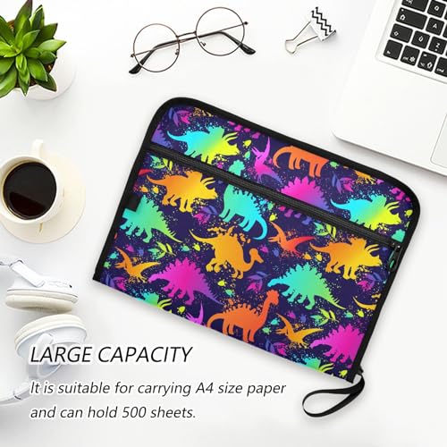 Bright Funny Dinosaurs File Folders,Plastic Folders with 13 Pockets,Expandable File Folder for Documents School Students Office,Aesthetic Folder with Labels A4 Letter Size - color: Multi 2
