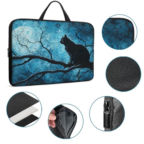Laptop Sleeve Bag with Handle Computer Protective Soft Cover Case for 14 Inch 13 Inch Laptop,Black Cat on Tree - color: Black Cat on Tree
