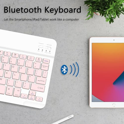 for Bluetooth Keyboard, Cute Tablet Stand Adjustable Adjustable & Foldable, Wireless Rechargeable Keyboard for iPad, iPad Pro/Mini/Air, Samsung Xiaomi Tablets, etc - Pink - color: A-Keyboard-Pink