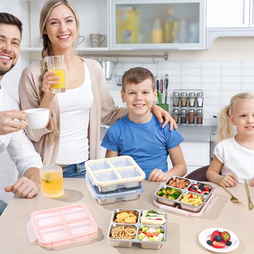4 Pack Stainless Steel Snack Containers with Lids, Leakproof 4 Compartment Bento Lunch Boxes, Reusable Metal Meal Prep Food Storage Containers, Dishwasher Safe for Work, Travel, Picnic (4pack-A) - color: 4pack-A