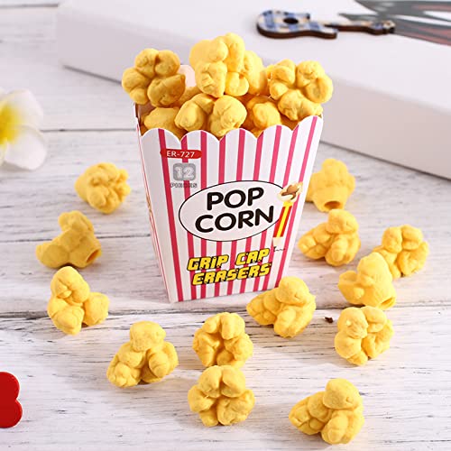 Pencil Top Erasers 36 Pack Popcorn Pencil Erasers Toppers Cap Erasers for Kids Cute Fun Novelty Food Erasers for Student School Supplies Prize Gifts Party Favors - style: Popcorn