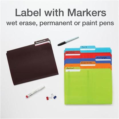 Oxford Poly File Folders, 1/3 Cut Tabs, for Letter Size Papers, Blue, Red, Orange, Light Blue, Green, Black, 6 Pack (52004)