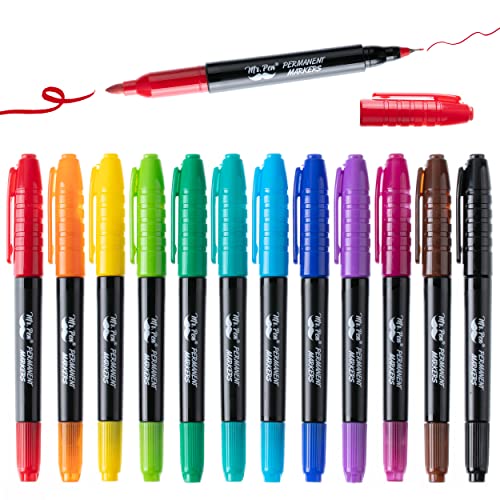 Mr. Pen- Dual Tip Permanent Markers, 12 Pack, Fine & Ultra Fine Tip | Fine Tip Permanent Markers - color: Vibrant, size: 12 Pack