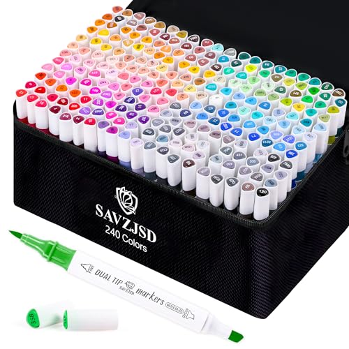 SAVZJSD 240 Colors Markers Set, 240 Colors Dual Tip Markers Set, Fine & Chisel Double Tipped Art Markers for Kids Adults Beginners & Artists in Coloring, Painting(Water-based Markers) - color: 240 Colors