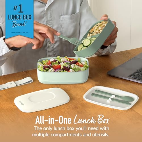Bentgo Classic - Adult Bento Box, Stackable 3-Compartment Lunch Box with Removable Utensil Set and Sealing Strap, BPA-Free, Food Container Ideal for Meal Prep, Work, and On the Go (Khaki Green) - color: Khaki Green