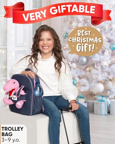 Toddler Luggage w Pink Dinosaur Toys, Kids Rolling Backpack for Girls, Boys, Toddler Suitcase, Gifts for 3 4 5 6 Year Old - color: 02 Dinosaur Pink, style: Trolley