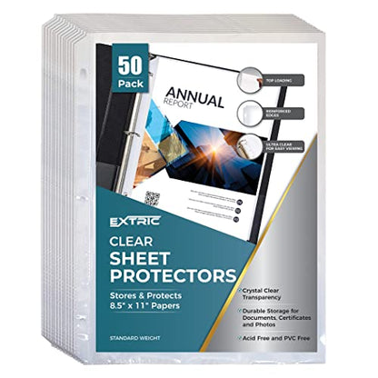 Sheet Protectors, 50 Count Clear Page Protectors for 3 Ring Binder, Top Loading Plastic Sleeves 8.5 x 11 inch - size: Standard, 50 Count