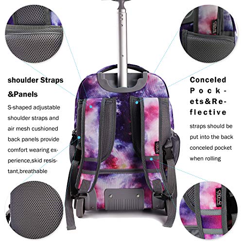 Tilami Rolling Backpack 19 inch with Lunch Bag Wheeled Laptop Backpack, Galaxy Purple - color: Galaxy Purple