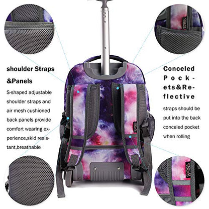 Tilami Rolling Backpack 19 inch with Lunch Bag Wheeled Laptop Backpack, Galaxy Purple - color: Galaxy Purple
