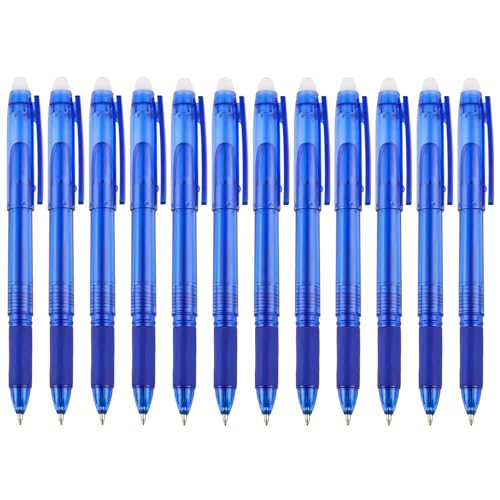 Volcanics Blue Erasable Gel Pens, 0.7mm Fine Point Gel Erasable Pens - Compatible with Rocketbook, 12 Pack, Smooth Writing Pens Pencil-Like Precision for School & Office - color: Blue, size: 1 Count (Pack of 12)
