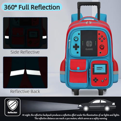 TILYTADLY Kids Rolling Backpack for Boys - Gamer Boys Rolling Backpack with Wheels, Wheeled Travel Bookbag for Elementary Middle School, Lightweight Roller School Bag - color: red-blue-Backpack only