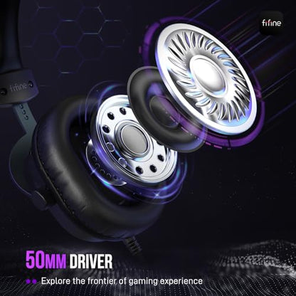FIFINE Wired Gaming Headset, Gamer Headset with 3.5mm and USB Dual Connectivity, 7.1 Surround Sound, Tuned 50mm Drivers, Detachable Mic, Over-Ear Headphones for PC/PS5/Xbox, Black-AmpliGame H9 - color: Black