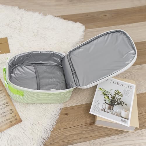MT WORLD Personalized Lunch Bag Tote Custom Embroidery Name Reusable Seersucker Stripe Pattern Insulated Lunch Box - color: Green