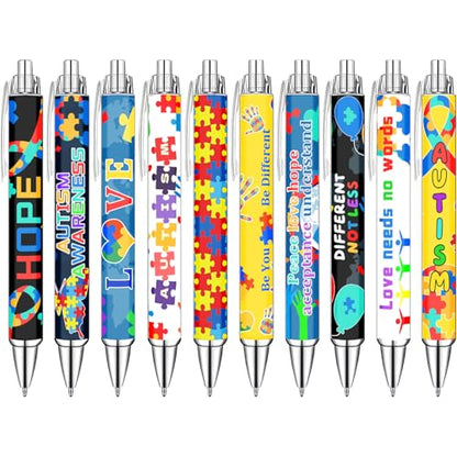 Idealmuzik Autism Awareness Ballpoint Pens, 10 Pack – Inspirational Quote Pens with Puzzle & Heart Designs, Encouraging Writing Pens for Office, School, Events & Everyday Use - style: Autism