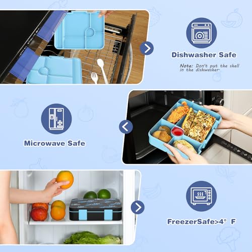 ACESAK Boys Backpack - Racing Car Bento Box with Insulated Lunch Bag Pencil Case & Utensils Set for Kids, 6 Leakproof Compartments Removable Tray Lunches or Snack Container - color: Blue Car