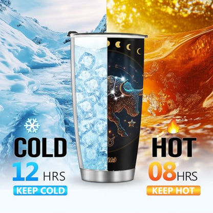 Horoscope Taurus 20oz Insulated Tumblers Mug Cup Gifts for Birthday Boys Girls Men Women Son Daughter Travel Essentials Accessories Must Have Cold Iced 20oz - color: Taurus-652
