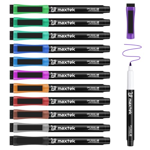 maxtek Magnetic Dry Erase Markers with Eraser, Ultra Fine Tip, 12 Colors - style: 12 Count 12 Colors