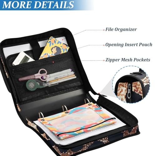 3 Ring Zipper Binder with Shoulder Strap Black Skulls Cats Gothic Style Binder Bag - color: Multicolored 11