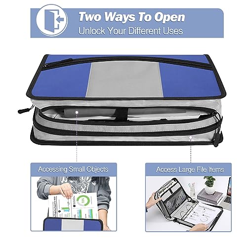 MoKo Zipper Binder with Strap, 3 Inch 3 O Ring, 600 Sheets, Blue & Gray | Water-repellent nylon with 2 folders, 2 mesh pockets and a outer pockets, reinforced handle and adjustable shoulder strap. - color: Blue