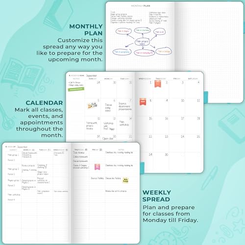 Clever Fox Teacher Planner, School & Homeschool Book, B5 Size Turquoise | Undated, 7x10, lay-flat binding, heavy-duty hardcover, teacher lesson weekly & daily planner, homeschool supplies - color: Turquoise, size: Smaller than A4 (7″ x 10″)