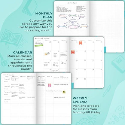 Clever Fox Teacher Planner, School & Homeschool Book, B5 Size Turquoise | Undated, 7x10, lay-flat binding, heavy-duty hardcover, teacher lesson weekly & daily planner, homeschool supplies - color: Turquoise, size: Smaller than A4 (7″ x 10″)