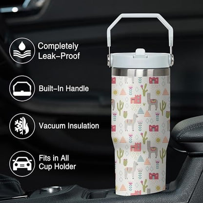 Queen Hero 30 oz Alpaca Tumbler with Handle, Large Insulated Tumbler with Flip & Straw Coffee Mug Cup Stainless Steel Gifts for Women Men Youth - color: Alpaca