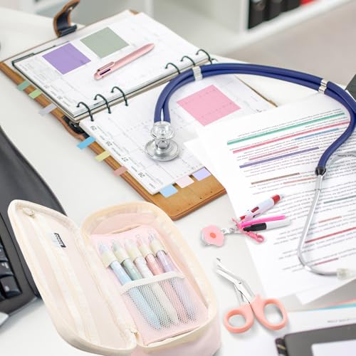 Jutom 50 Pcs Nursing School Cna Essentials for Students Work Aesthetic Stationery Gift Include Medical Scissors Badge Reel Transparent Sticky Notes Pens Notebook Pencil Case Highlighter Label(Pink) - color: Pink