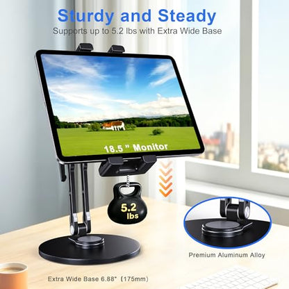 CreaDream iPad Stand for Desk, Portable Monitor Stand with Large Clamp up to 18.5", Tablet Stand Arm Holder with Heavy Duty 360 Rotating Base for 4.7"-13" Tablets, iPad Pro/Air/Mini, Monitors