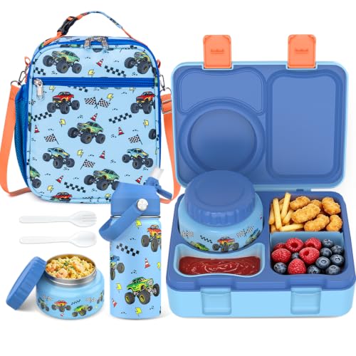 Bento Lunch Box for Kids Adult, Leakproof 3-4 Compartment Bento Box Set with Insulated Food Jar,Water Bottle, Lunch Bag, School Lunch Container for Toddler Teen Girls Boys Ages 3+(Vehicle) - color: Off-Road Vehicle