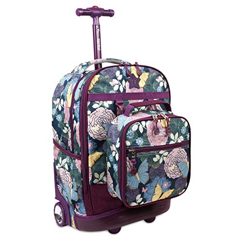 J World Duo Kids Rolling Backpack With Lunch Box Set. School Bookbag on Wheels, Secret Garden - color: Secret Garden