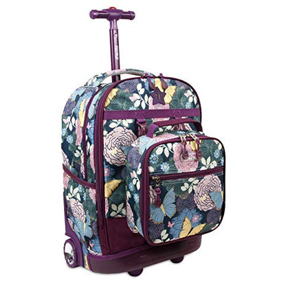 J World Duo Kids Rolling Backpack With Lunch Box Set. School Bookbag on Wheels, Secret Garden - color: Secret Garden