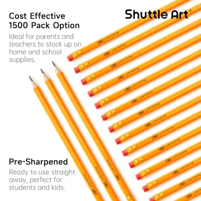 Shuttle Art 1500 Pack #2 HB Pencils Pre-Sharpened, Bulk Pencils with Erasers