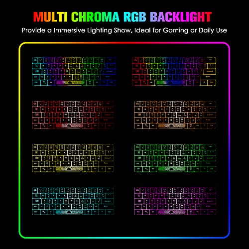 Gaming Keyboard and Mouse Combo Mini Portable with Chroma RGB Backlit Ergonomic 62Key Layout 19Key Anti-ghosting Mechanical Feel 3200DPI Honeycomb Mice USB Wired for PC Mac Gamer Laptop Typists(Blue)
