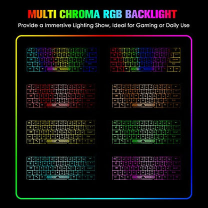 Gaming Keyboard and Mouse Combo Mini Portable with Chroma RGB Backlit Ergonomic 62Key Layout 19Key Anti-ghosting Mechanical Feel 3200DPI Honeycomb Mice USB Wired for PC Mac Gamer Laptop Typists(Blue)