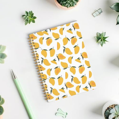 Tropical Mango Fruit Spiral Notebook, Mango Gifts Journal, Fruit Lover Gifts, Cute Mangoes Fruits Botanical Hardcover Notebook Journal, 5.5x8.3 Inch - color: Mango