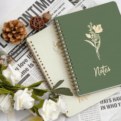 Prelady Bible Journal for Women with Storage Pocket, 2 Pack A5 College Ruled Spiral Notebook for Back to School Teen Girls - color: Beige/Sage