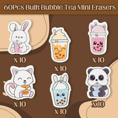 Bubble Tea Mini Eraser for Kids Bulk Back to School Gifts 60Pcs Cute Kawaii Panda Rabbit Cat Boba Cup Pencils Erasers 3D Desk Puzzle Supplies for Student Classroom Prizes Birthday Party Favor - style: Bubble Tea