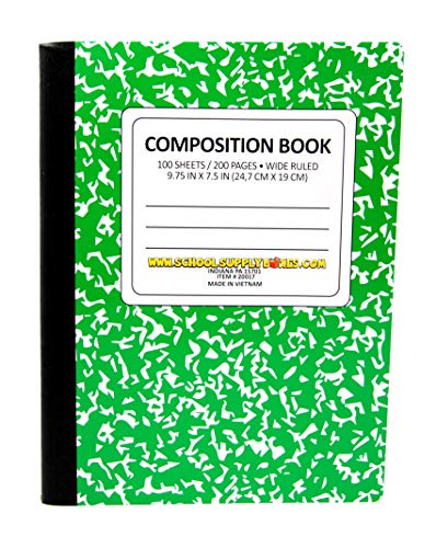 100 Sheet Composition Notebooks - School Supply Boxes - 5 Wide Ruled Writing Notebooks - 1 Black, 1 Red, 1 Green, 1 Blue, and 1 Yellow (Wide Ruled) - style: Wide Ruled